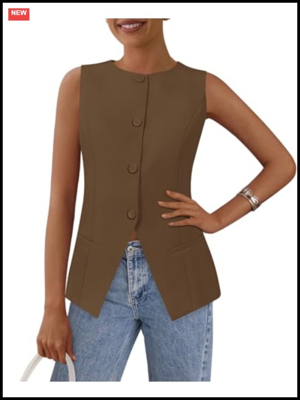 Women's Button Down Suit Vest Business Casual Sleeveless Waistcoat